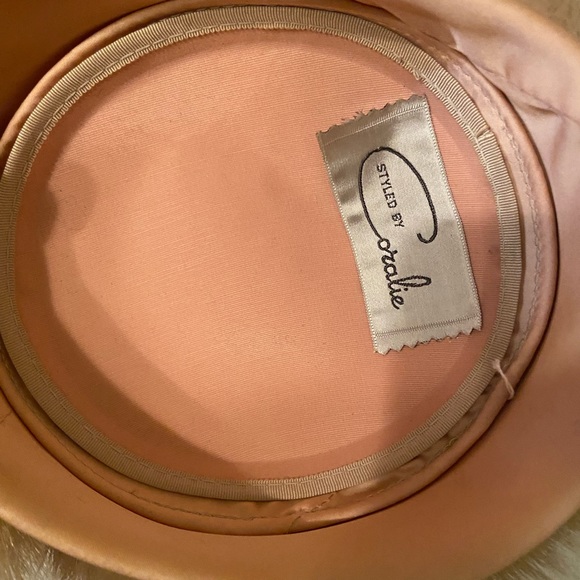 Gorgeous Pillbox Fawn Mink over Peach Satin Chuch / Dress Hat - Picture 7 of 8